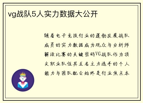 vg战队5人实力数据大公开